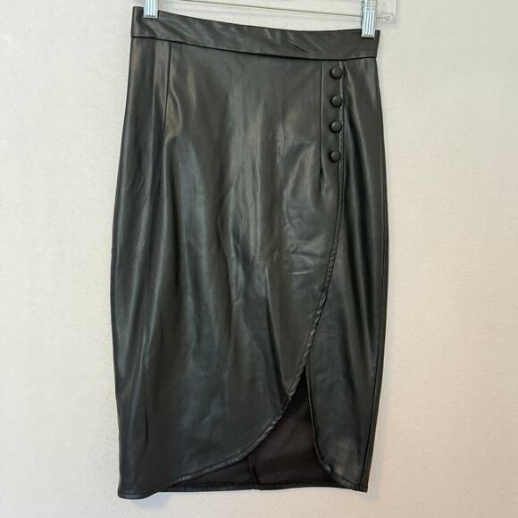 Parisian Style Faux Leather High Waist Pencil Skirt Sz XS Tulip Hem Goth Y2K Emo - Picture 1 of 8